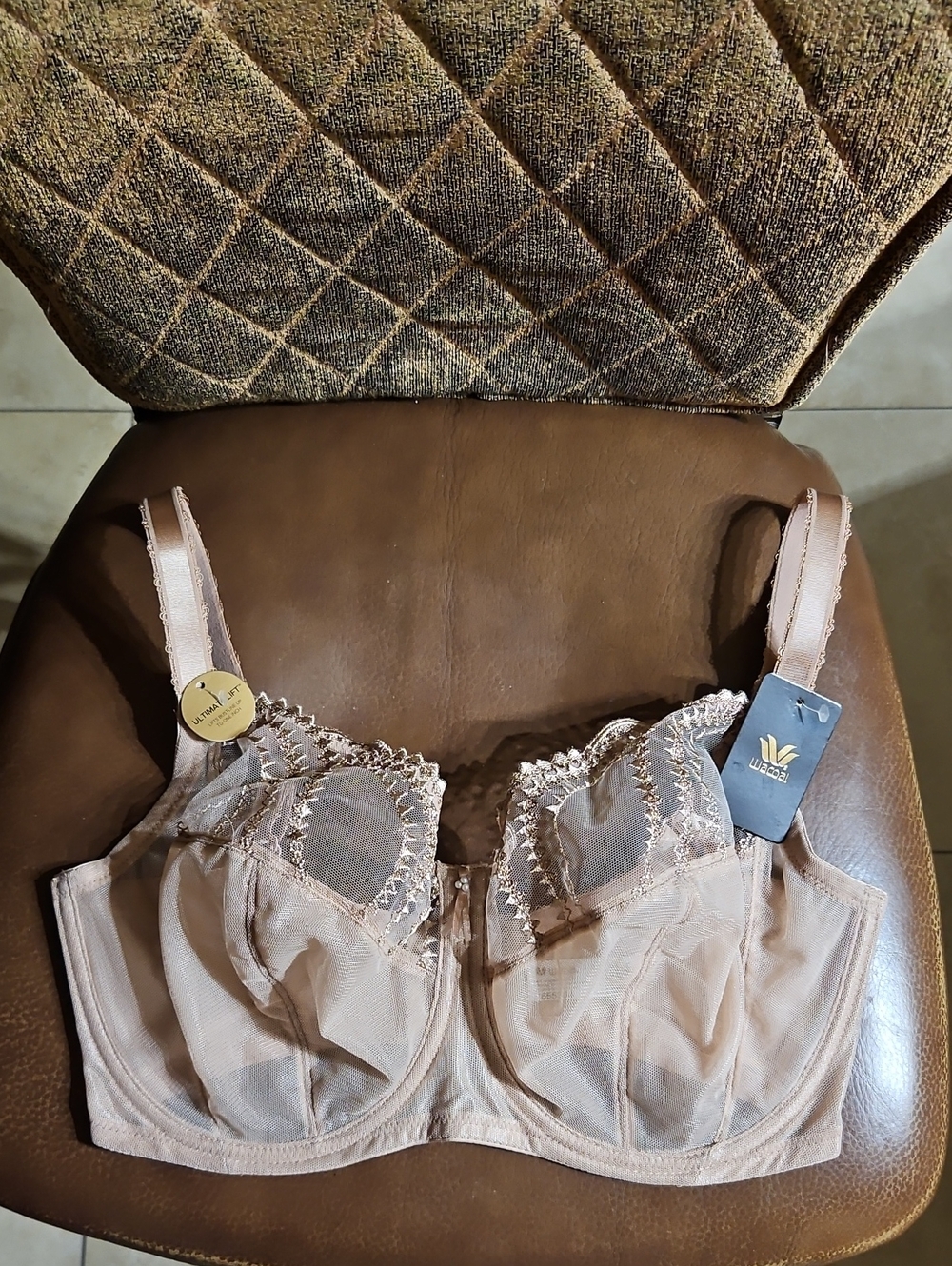 Wacoal Evocative Edge Full Figure T-Shirt Unlined Underwire Tan Lace Sheer Bra
